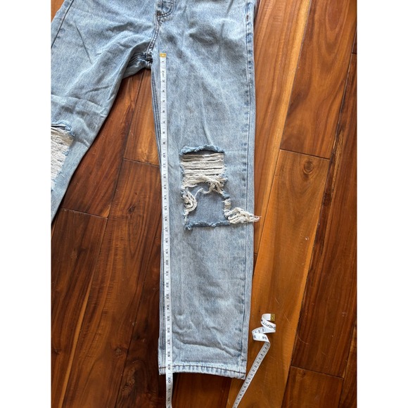 Princess Polly Crossover Waist Distressed Straight Leg Jeans Light Wash Size 4 - Picture 7 of 9